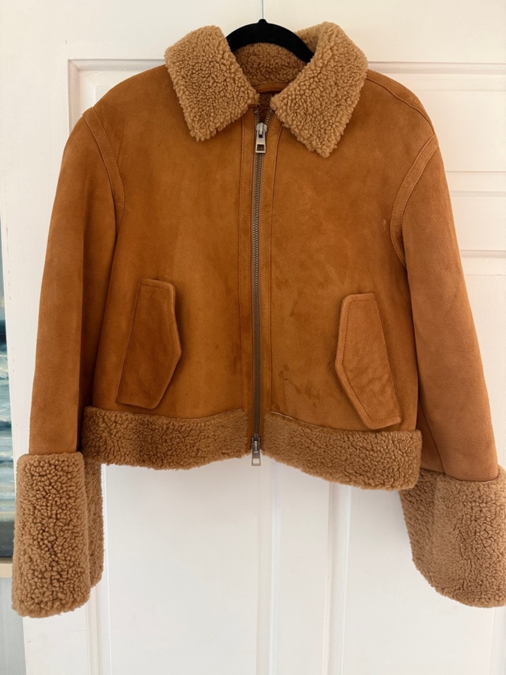 Madewell Classic Sherpa-Trim Suede Bomber Jacket - Camel